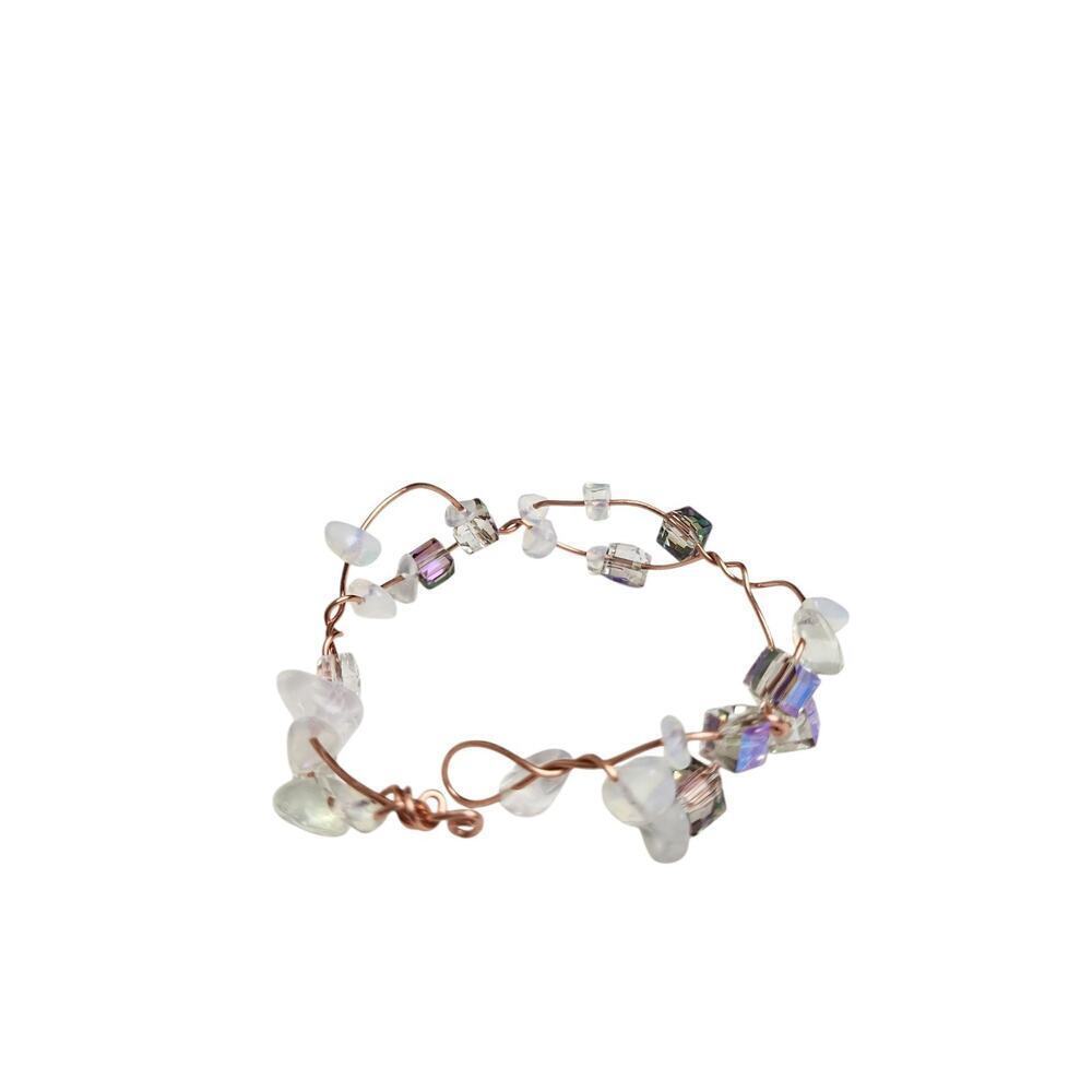 Handmade Purple Transparent Opalite Copper Wire Wrapped Glass Bead Bracelet - Picture 13 of 14
